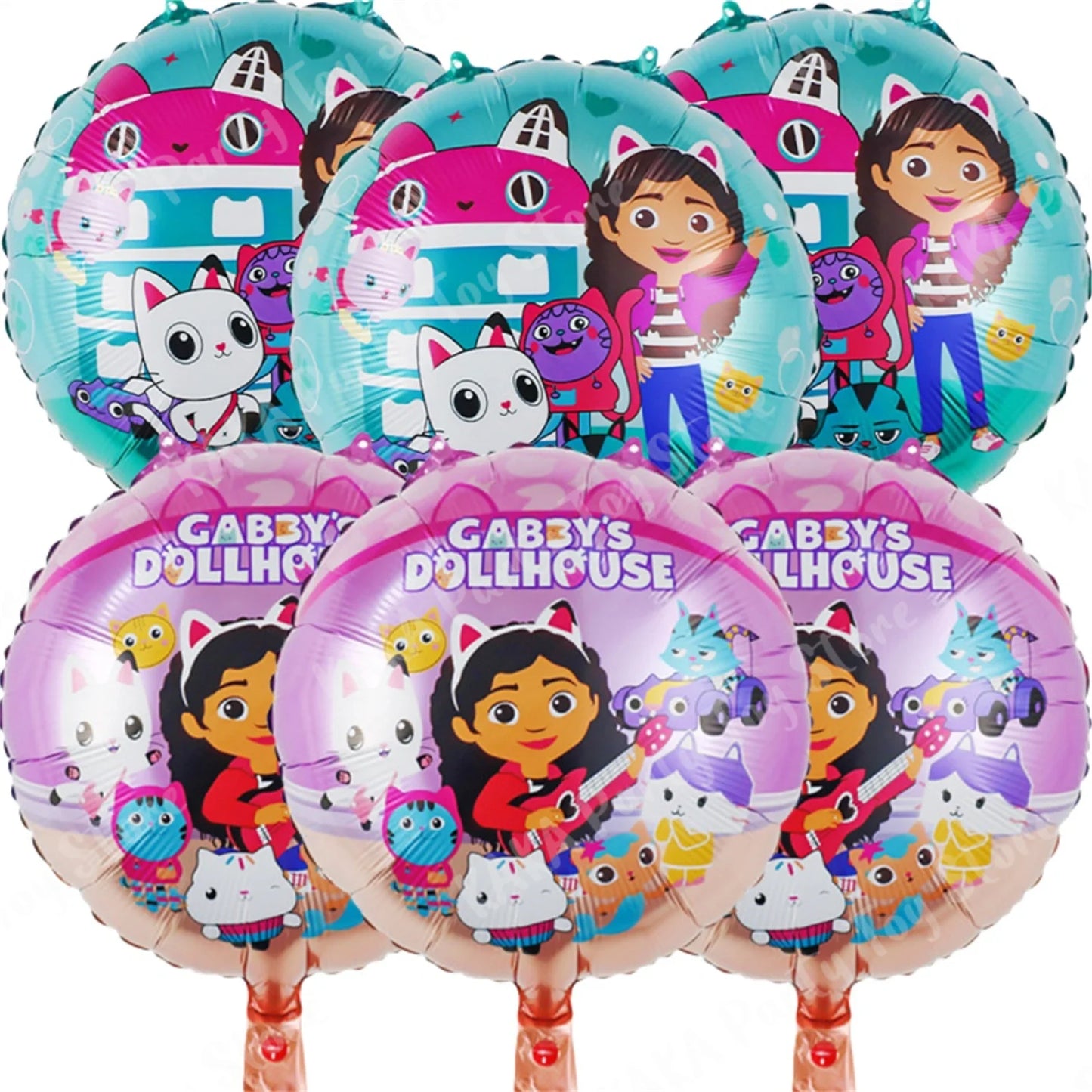 6Pcs Gabby Dollhouse Cats Balloons
