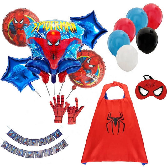 Spiderman Themed Gloves Mask Cape Balloons Banner, 19-Piece, 30 X 25 In, 12 Oz