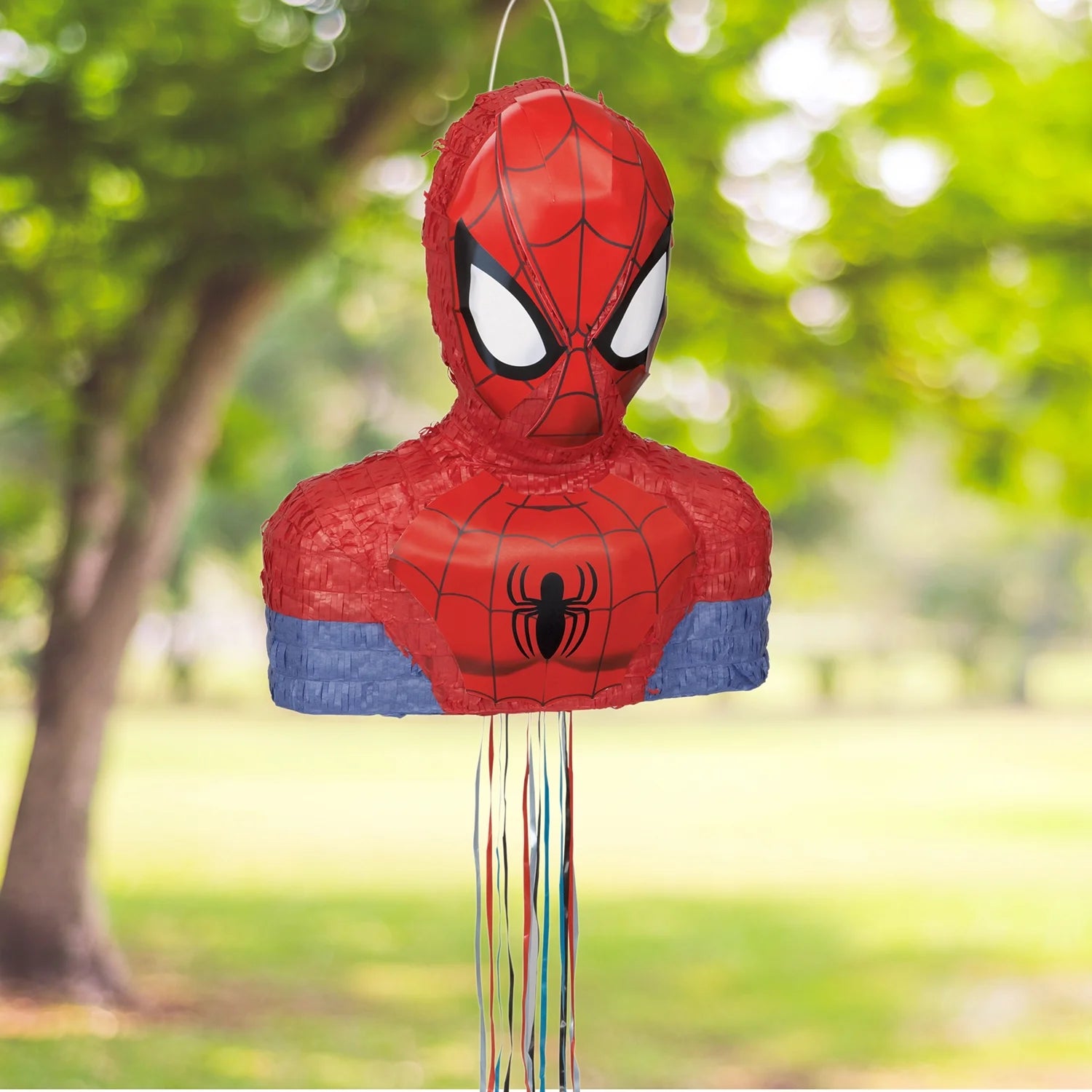 Pull String Spiderman Pinata, Cardboard Multicolor, 18" X 15"
